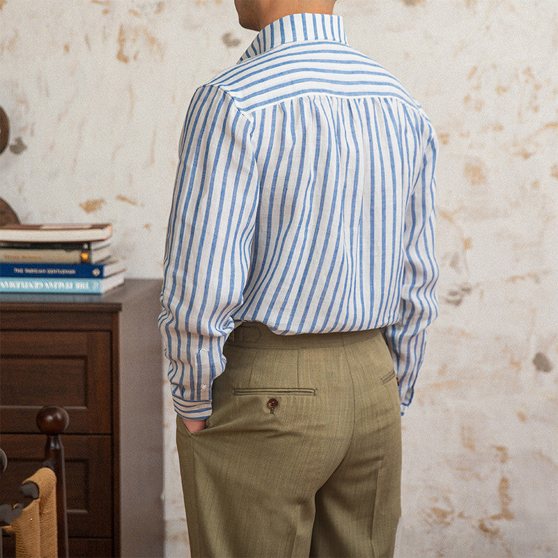 Linen Striped Long-sleeved Shirt With One Collar