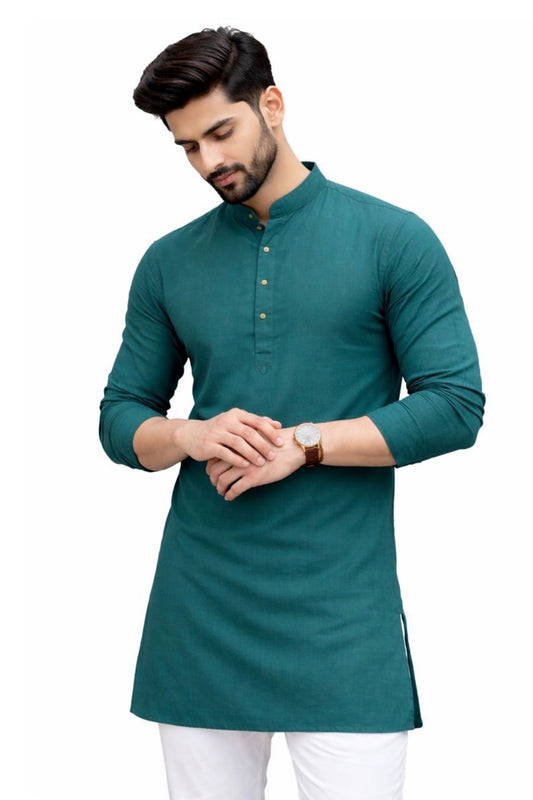 Men’s Solid Teal Green Kurta with Mandarin Collar